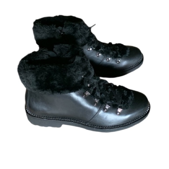 LANDSEND Women’s Leather Faux Fur Cuff Booties, Side Zip - Picture 6 of 15